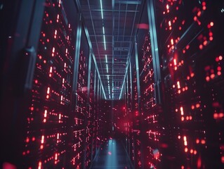 Long corridor with rows of red lights, great for ambiance or mood settings