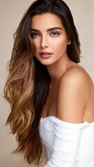 Naklejka premium Portrait of a Beautiful Young Woman with Pristine Skin, Highlighting Face Care, Cosmetology, and Spa
