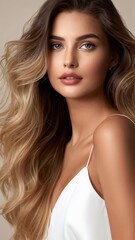 Naklejka premium Portrait of a Beautiful Young Woman with Pristine Skin, Highlighting Face Care, Cosmetology, and Spa