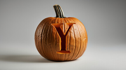 Pumpkin Carved with the Letter "Y" on White Background
