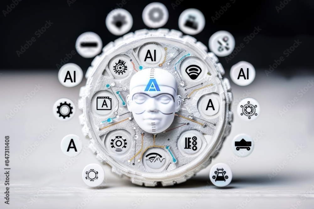 Poster futuristic ai clock with glowing elements, symbolizing advanced technology, innovation, and dynamic 