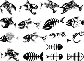 Fish Bones SVG Bundle, Dead Fish Bone Clipart, Pike Skeleton Silhouette, Fish Skull Digital Shirt Design, Instant Download, Cricut File SVG
