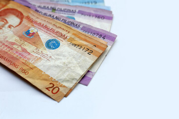 Philippine money, Banknotes on white background.