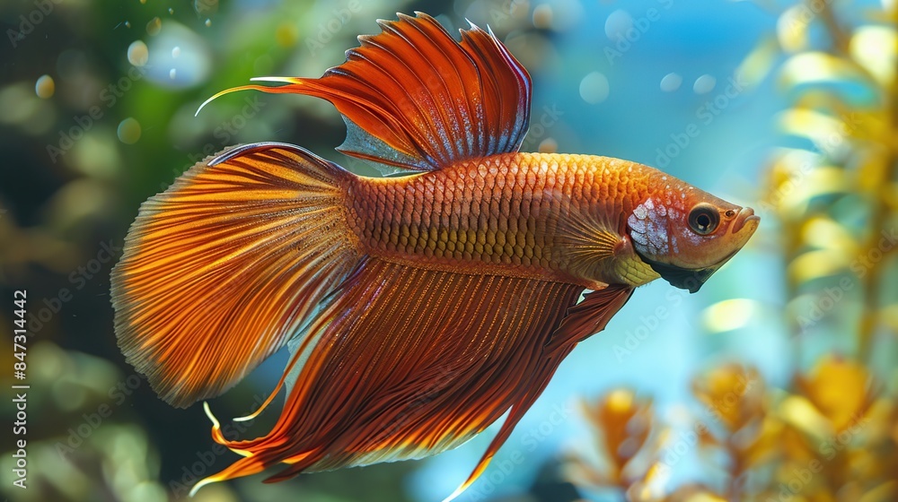 Poster orange betta fish with flowing fins