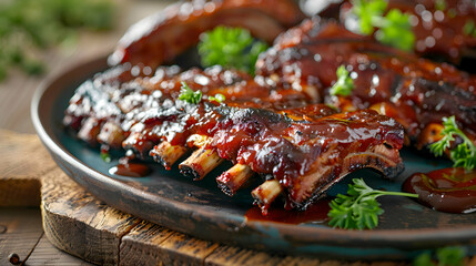 A plate of freshly grilled fast food ribs with vibrant colors and rich textures