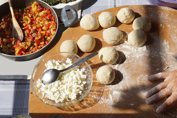 pastry, hand labor, flour, dough, rolling pin