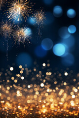 Fototapeta premium Blue and gold Abstract background and bokeh on New Year's Eve. AI generative.