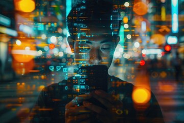 A person examining their mobile device