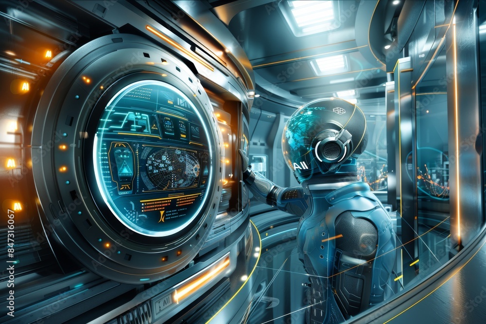 Poster futuristic ai cockpit with advanced technology, symbolizing innovation, dynamic interaction, and hig