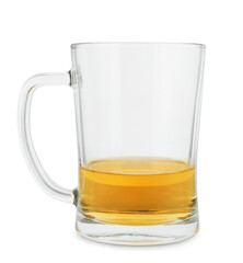Almost empty mug of beer isolated on white