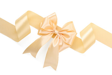 Beige satin ribbon with bow isolated on white