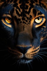 Obraz premium Close-up photo of a leopard's face with bright yellow eyes