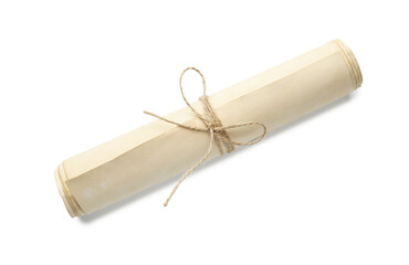 Scroll of old parchment paper isolated on white, above view