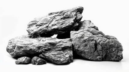 Fototapeta premium A collection of rocks placed on a white background, suitable for use in minimalist designs or as a neutral background