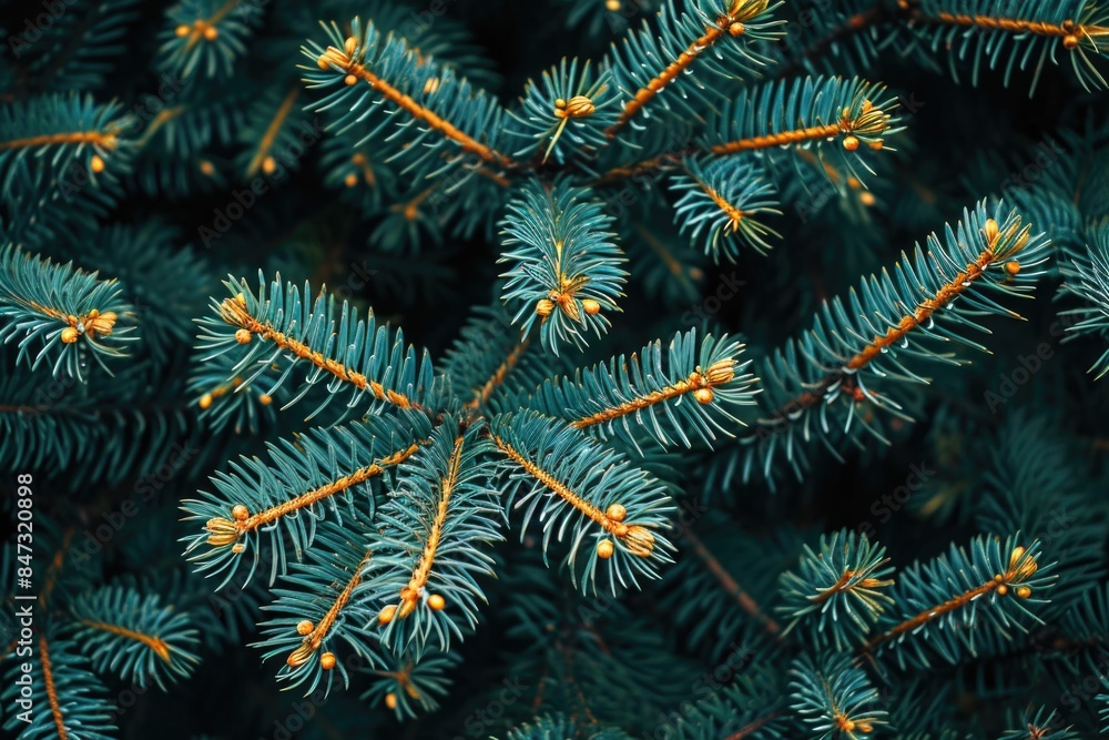 Poster a close-up shot of a group of pine trees, highlighting their unique features and textures