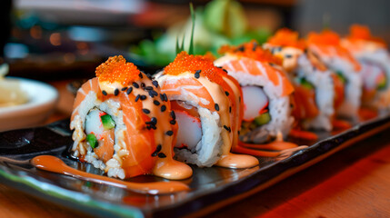 Beautiful Photograph of Tasty Sushi, Banner, Restaurant.