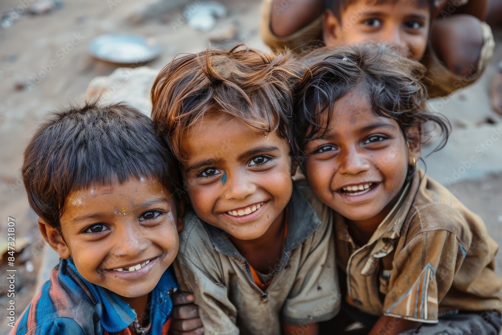 Wall mural Unidentified Nepalese children in the village circa January 2017 in Kathmandu.