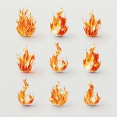 Fire icon, flame bonfire sign, campfire symbol, 3d realistic burn graphic element, fire emblem, grill pictogram