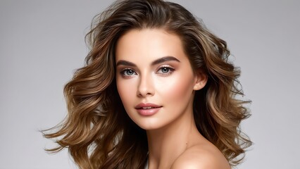 Fototapeta premium Portrait of a Beautiful Young Woman with Pristine Skin, Highlighting Face Care, Cosmetology, and Spa