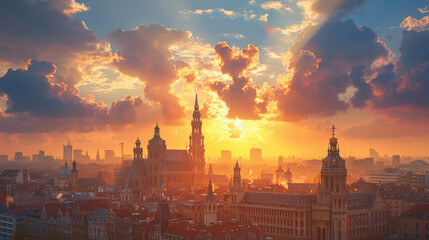 Fototapeta premium Brussels, Belgium city skyline created with Generative AI technology