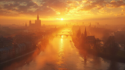 Fototapeta premium Dublin, Ireland city skyline created with Generative AI technology