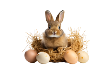 Easter bunny with eggs (PNG) isolated on transparent background