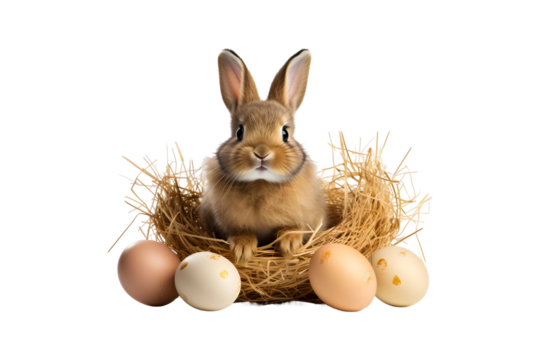 Easter bunny with eggs (PNG) isolated on transparent background