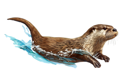 Illustration of otter in water isolated on a transparent background, PNG, Ai