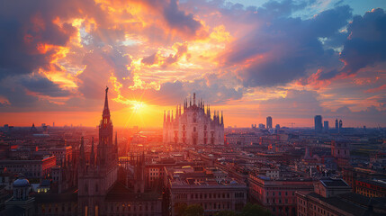 Fototapeta premium Milan, Italy city skyline created with Generative AI technology