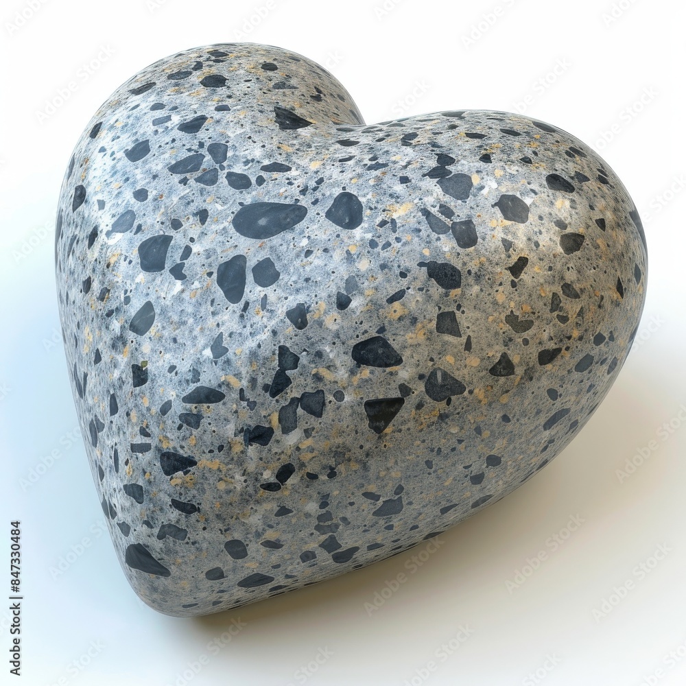 Wall mural Stone Heart, Polished Granite Heart, Pebble Love Symbol 3d Imitation, White Background