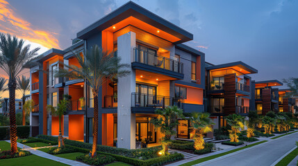 Obraz premium modern and luxury apartment building with vibrant colors created with Generative AI technology