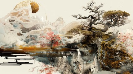 Contemporary design Eastern backdrop for the upcoming year Visual depiction Artistic creation