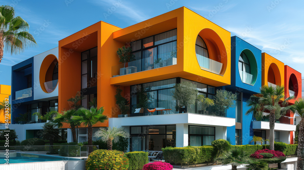 Wall mural modern and luxury apartment building with vibrant colors for real estate themes created with generat