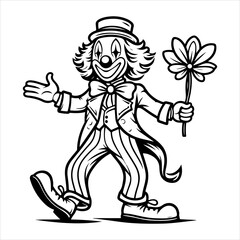 Fototapeta premium Clown black outline illustration.