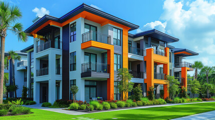 modern and luxury apartment building with vibrant colors for real estate themes created with Generative AI technology