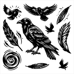 Obraz premium Crow black outline illustration.