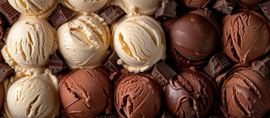 Top-down view of vanilla and chocolate ice cream flavors