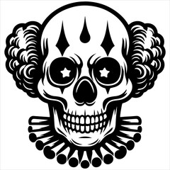 Obraz premium Clown skull black outline creepy illustration.