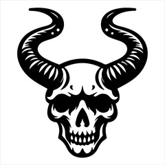 Obraz premium Skull with horns black outline illustration.