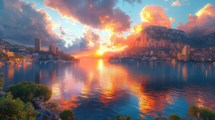 Monaco city skyline created with Generative AI technology