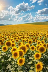 Sunflower Field Landscape, Panoramic Sun Flowers Farm, Sunflowers Wow Landscape