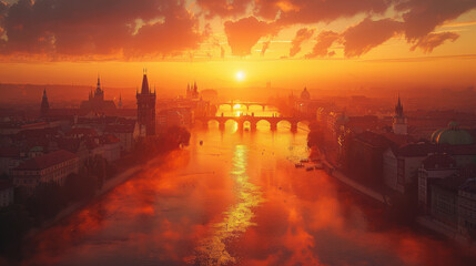 Naklejka premium Prague, Czech Republic city skyline created with Generative AI technology