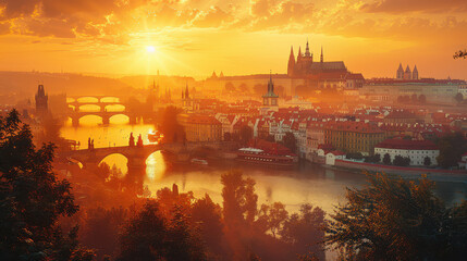 Prague, Czech Republic city skyline created with Generative AI technology