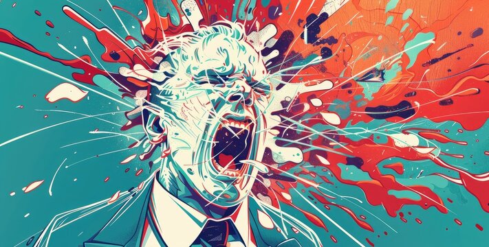 State of mind, Mind-blowing idea, head explosion illustration of businessman in chaos --chaos 10 --ar 16:9 Job ID: 6617d071-e5b8-428a-81fb-983a53891638