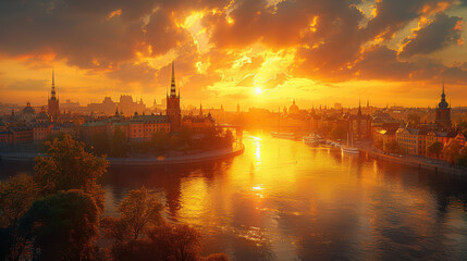 Stockholm, Sweden city skyline created with Generative AI technology