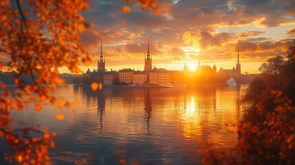 Fototapeta premium Stockholm, Sweden city skyline created with Generative AI technology