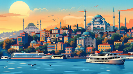 Obraz premium Illustration of Istanbul city skyline