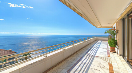 Fototapeta premium Large balcony with beautiful sea view in the morning