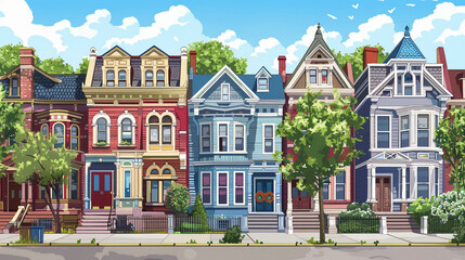 Obraz premium Illustration of a victorian slyle houses in Montreal, Canada