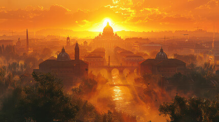 Fototapeta premium Vatican City in golden hour created with Generative AI technology